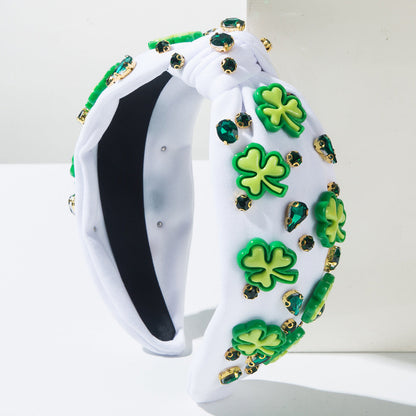 Green Shamrock Headband With Rhinestones for St. Patrick's Day