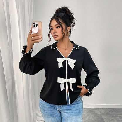 New Polo Neck Short Black Jacket With Bow Detail
