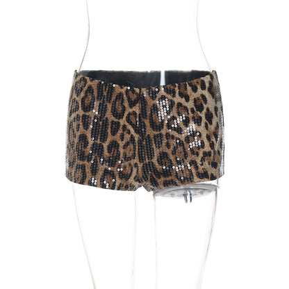 Sparkly Leopard Print Tight Fitting Shorts for Night Out