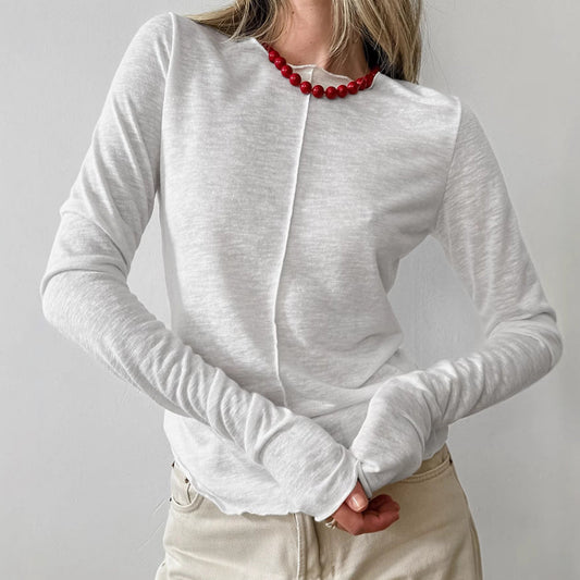 Solid Color Splicing Round Neck Simple Top