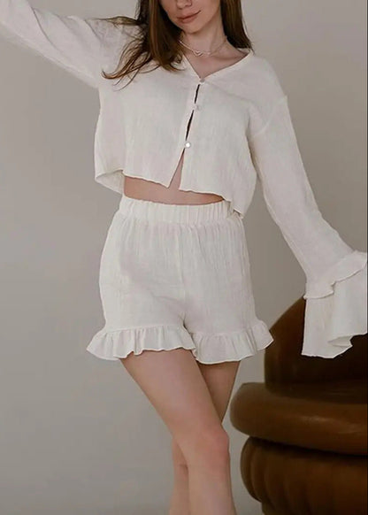 Cotton Lounge Set With Ruffled Details
