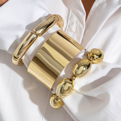 Layered Geometric Statement Cuff Bracelet Set