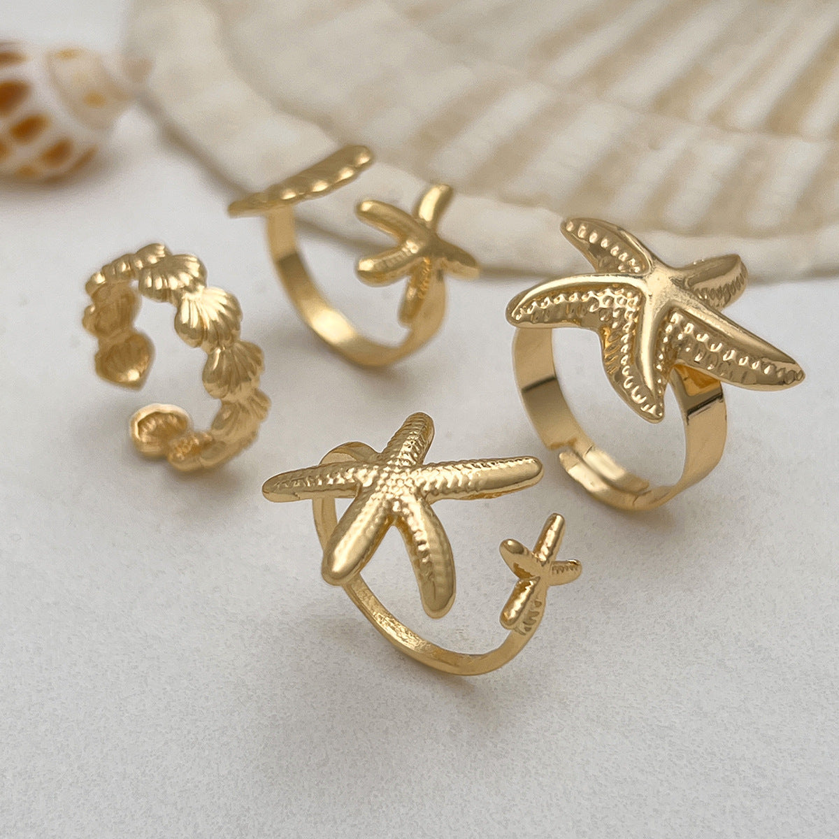 Starfish Shell Metal Ring Set Trendy Fashion Jewelry