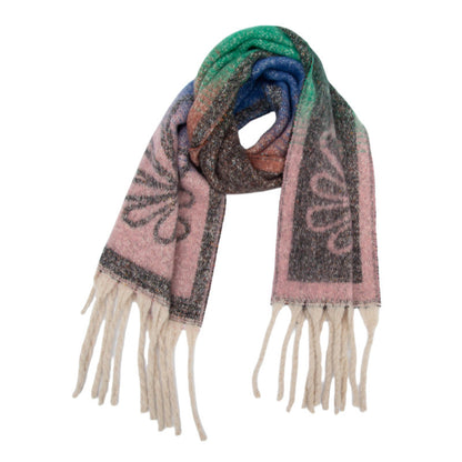 Winter Flower Print Long Shawl Warm Scarf