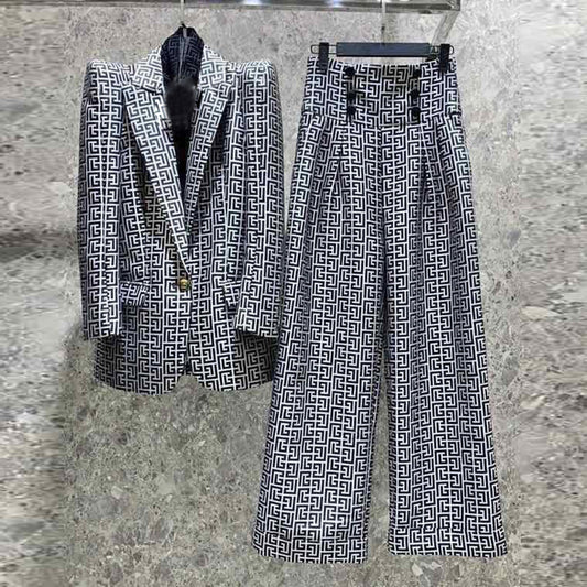 Stylish Geometric Pattern Blazer With Single Button Closure