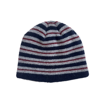 Striped Wool Blend Beanie Hat Soft Knit for Women