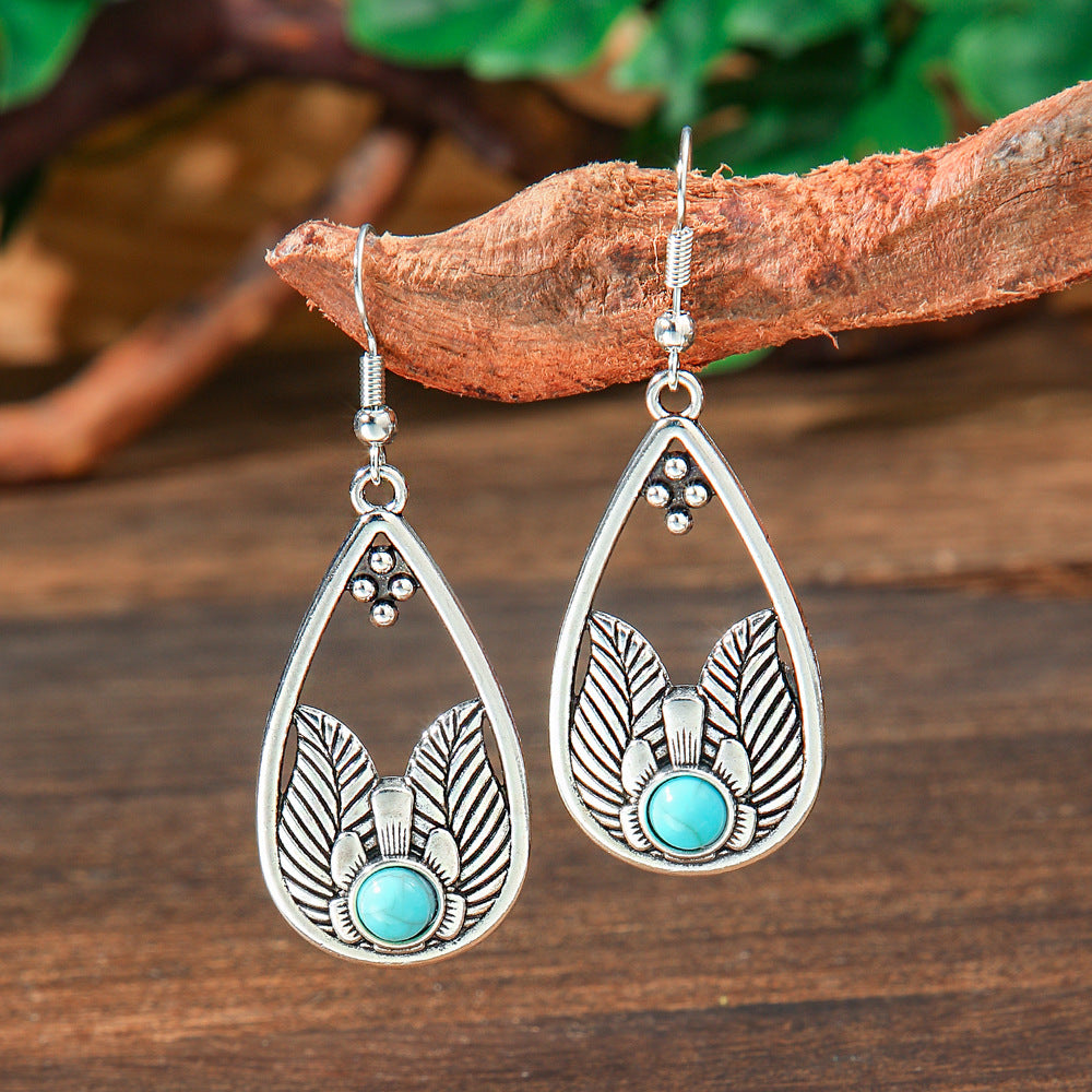 Bohemian Turquoise Teardrop Earrings Vintage Alloy Geometry