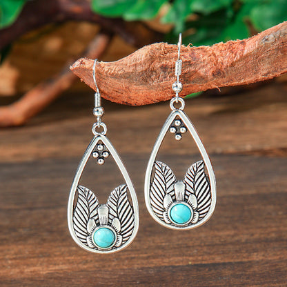 Bohemian Turquoise Teardrop Earrings Vintage Alloy Geometry