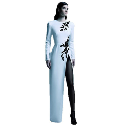 Elegant Floral Long Sleeve Maxi Dress With Cotton Blend