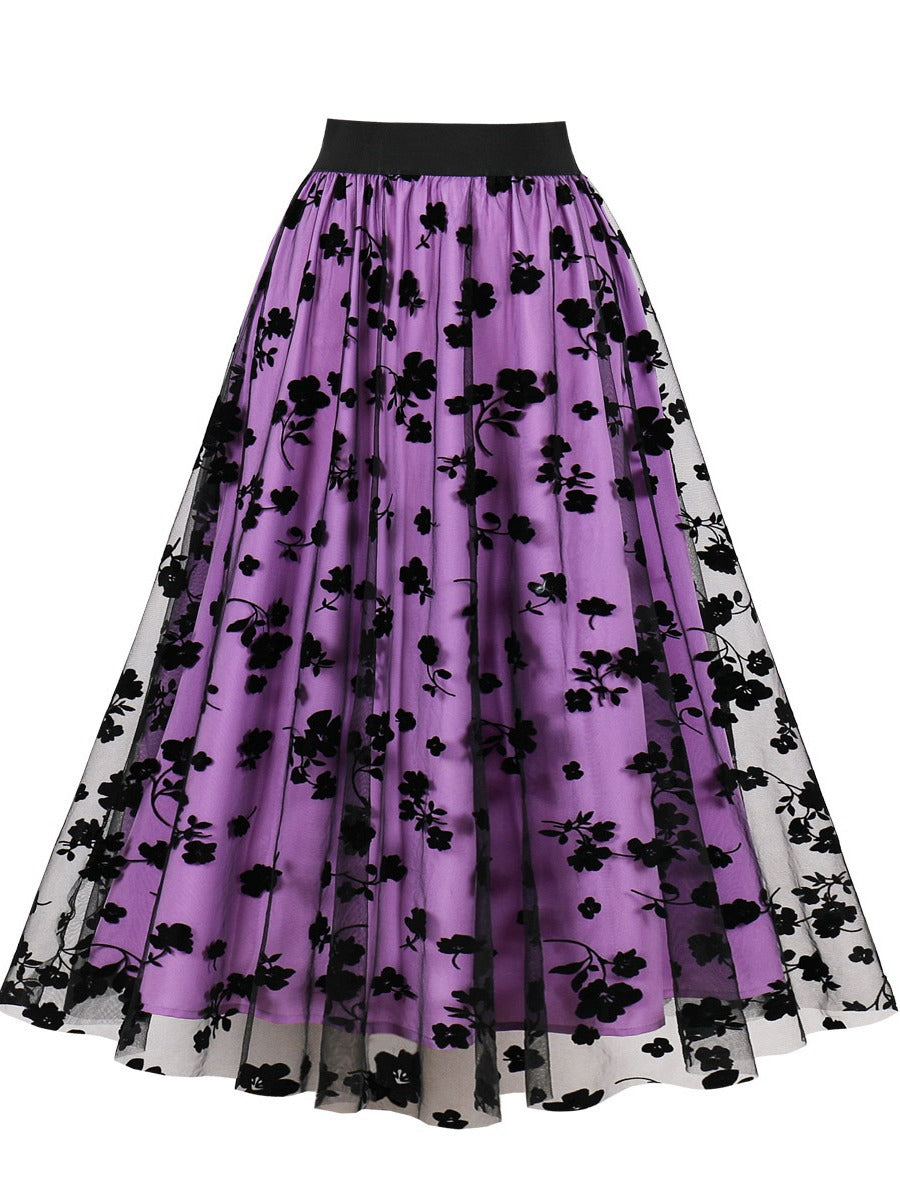 Plus Size Floral Lace Hem A-Line Skirt