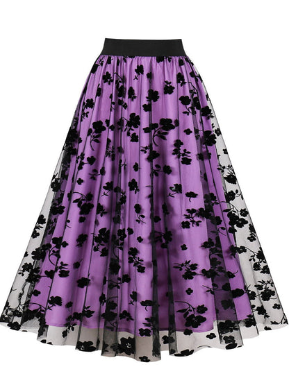 Plus Size Floral Lace Hem A-Line Skirt