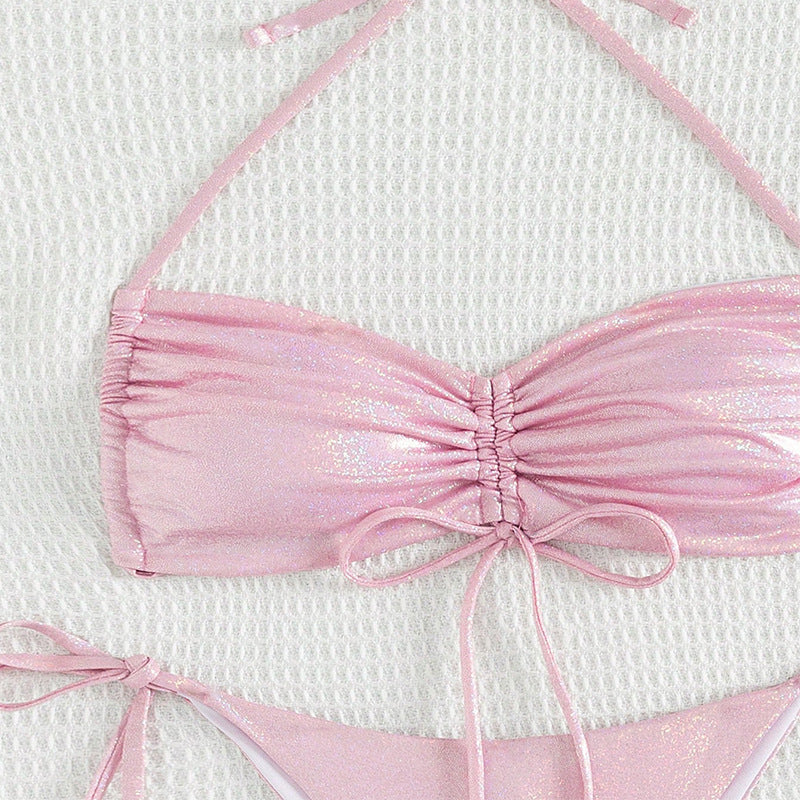 Drawstring Halter Sexy Backless Bikini Swimwear