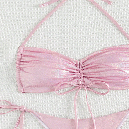 Drawstring Halter Sexy Backless Bikini Swimwear