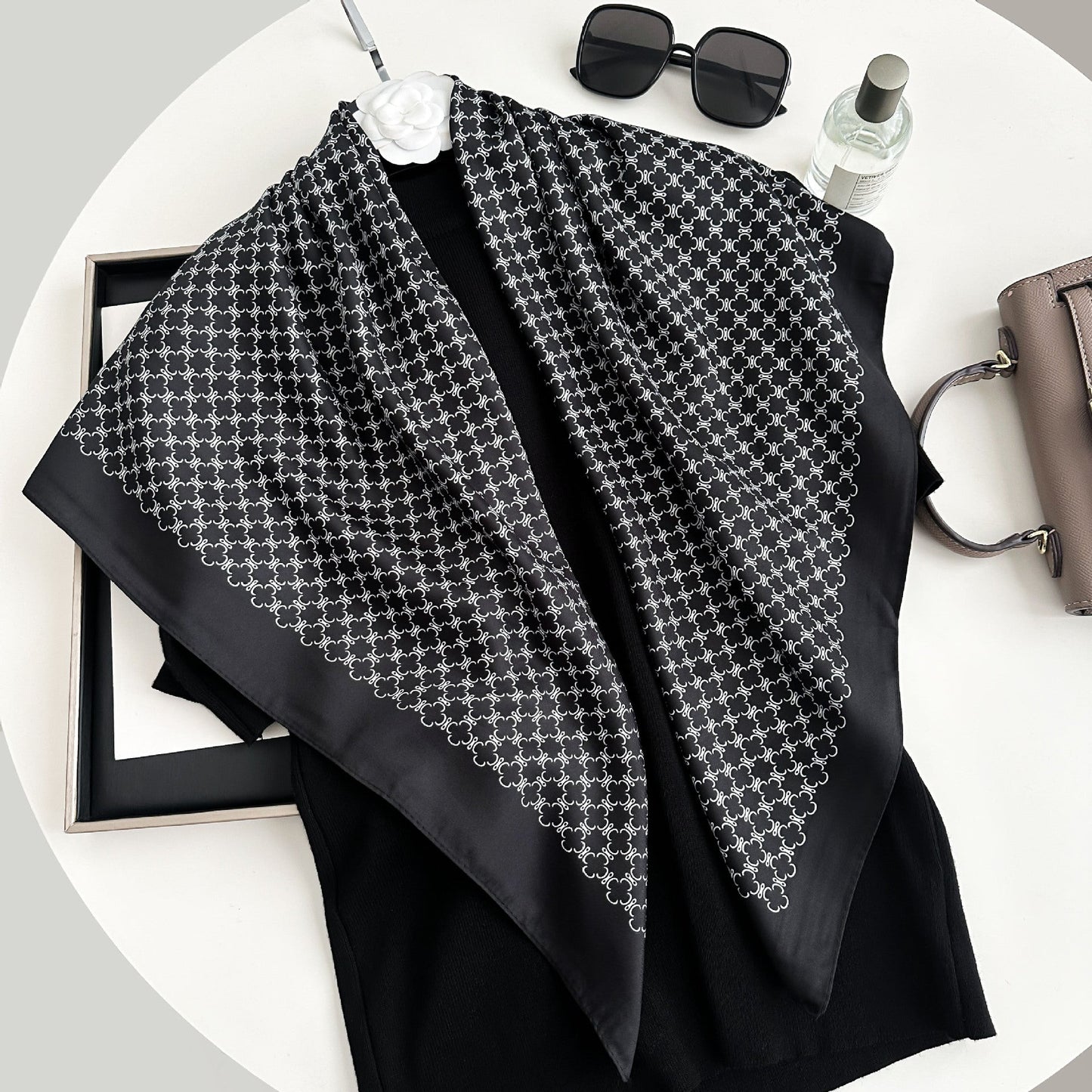 Color Block Print Soft Square Silk Scarf