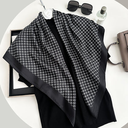 Color Block Print Soft Square Silk Scarf