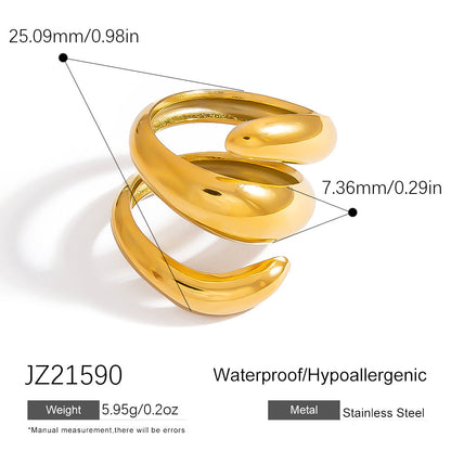 Luxury Gold Leaf Adjustable Ring Stainless Steel Fashion Ring
