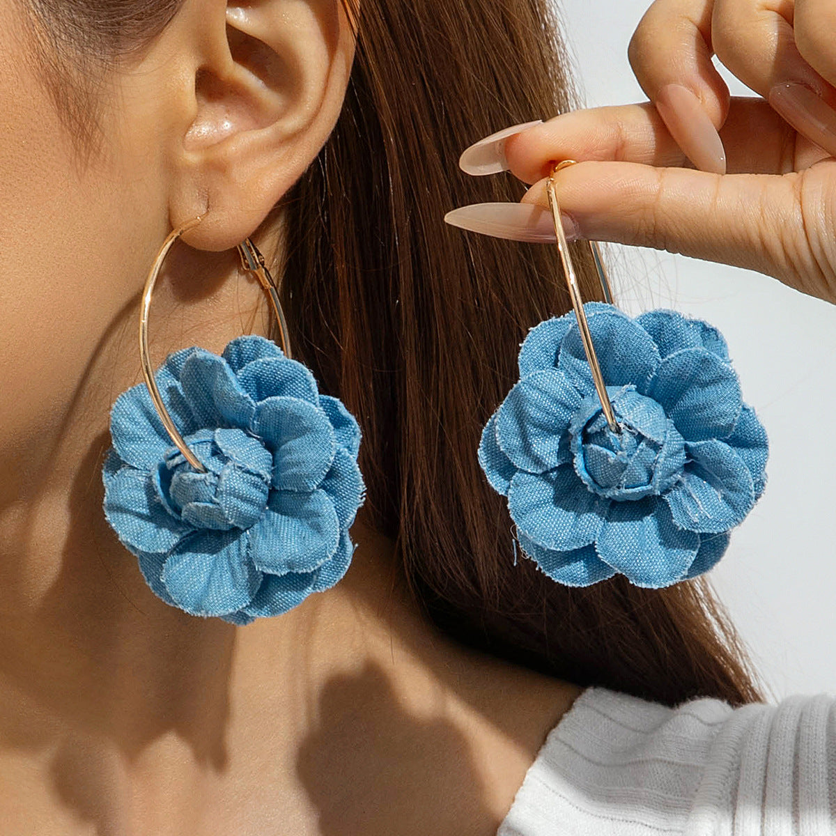 Trendy Floral Denim Tassel Earrings