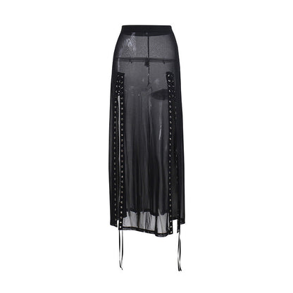 Solid Lace Sheer Long Dress for Women