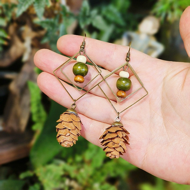 Geometric Plant-Inspired Wooden Earrings