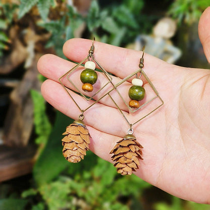 Geometric Plant-Inspired Wooden Earrings