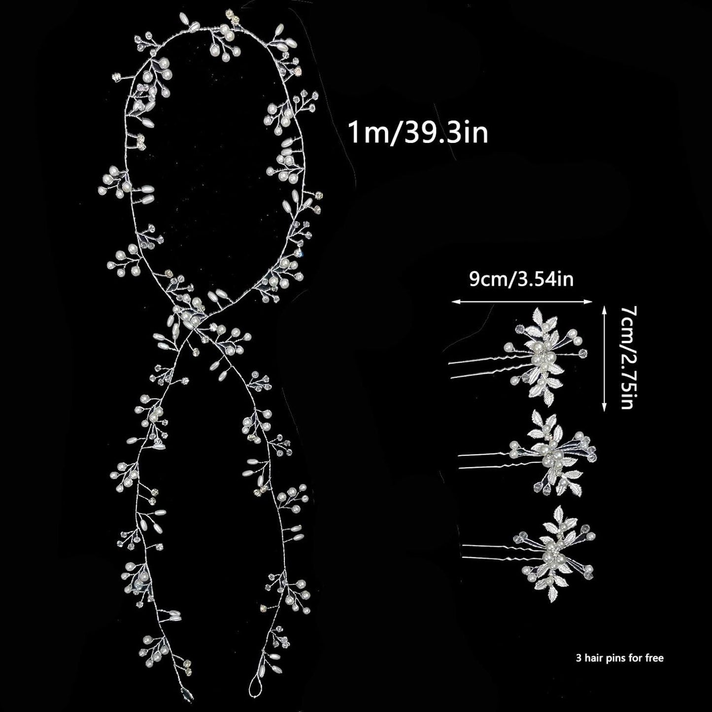 Bridal Wedding Hair Accessory Set with Soft Chain Headband and Hairpins