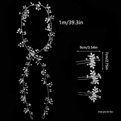 Bridal Wedding Hair Accessory Set with Soft Chain Headband and Hairpins