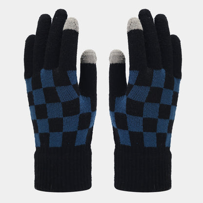 Winter Plaid Warm Hat Scarf Gloves Outdoor Sets