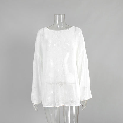 Casual Solid Color Long Sleeve Sweater Knit Top