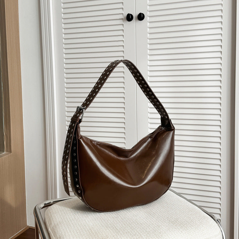 Punk-Inspired Two-Sided Studded PU Shoulder Bag