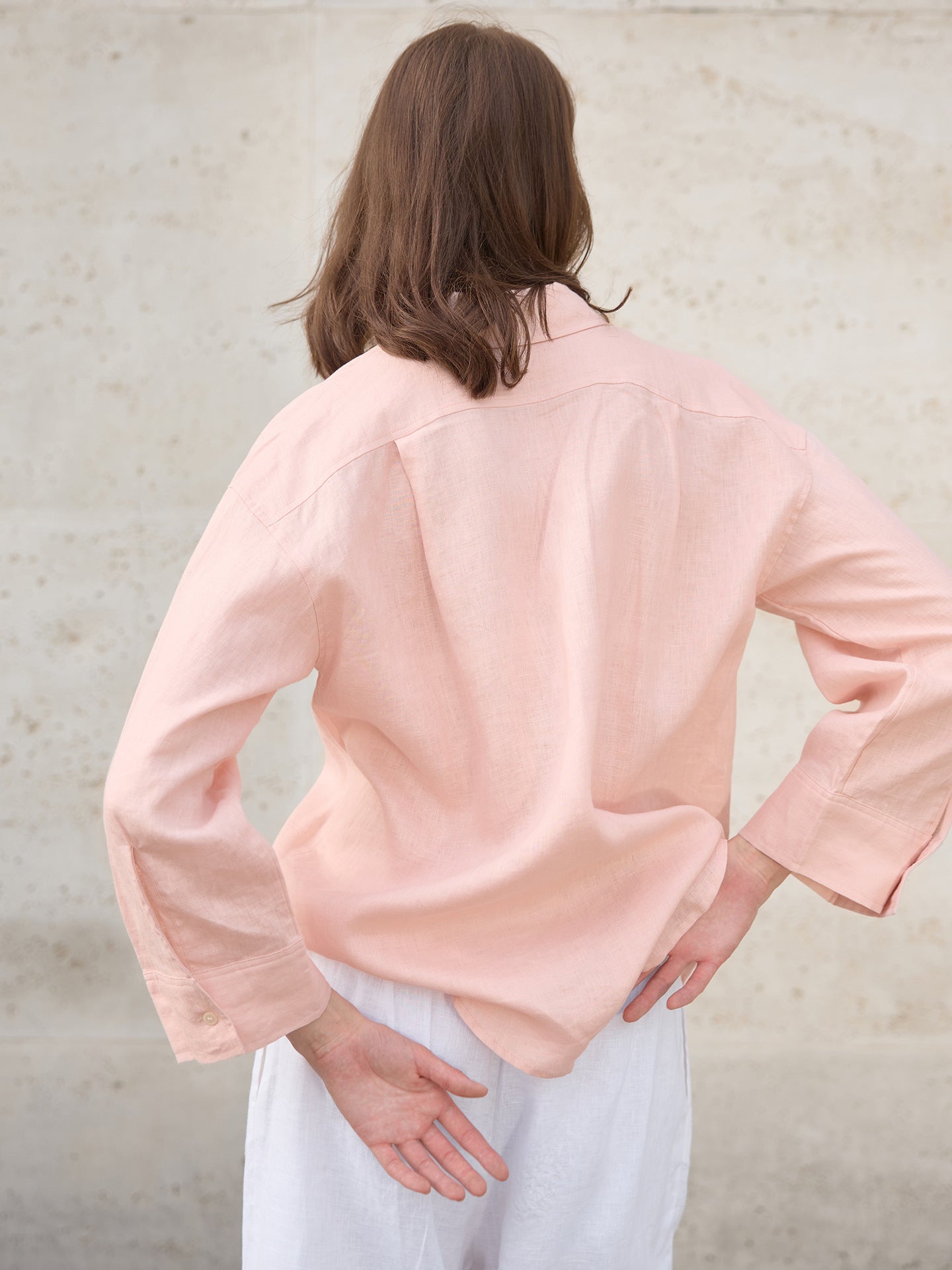 Pink Linen Relaxed Fit Long Sleeve Shirt for Elegant Casual Wear