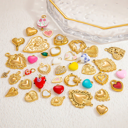 Colorful Heart Moon Pendant Charm Stainless Steel DIY Earrings