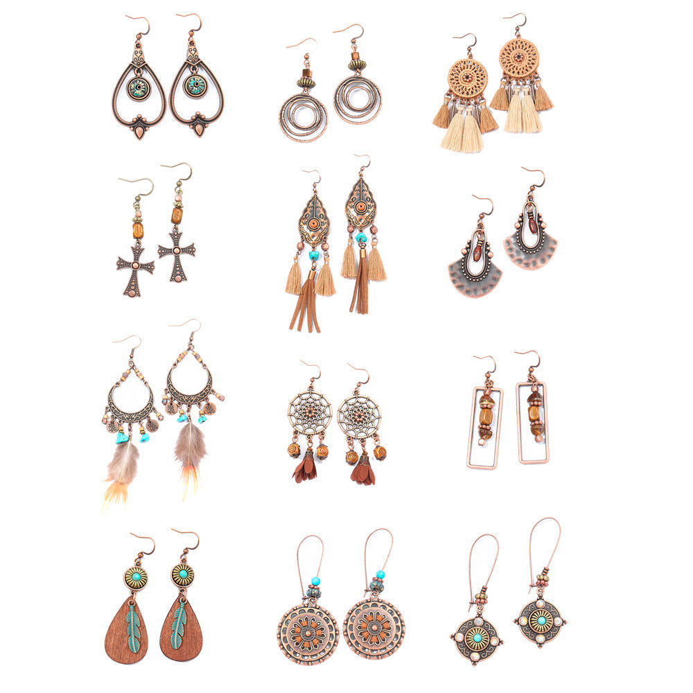Bohemian Style Handmade Tassel Earrings with Heart-Shaped Design