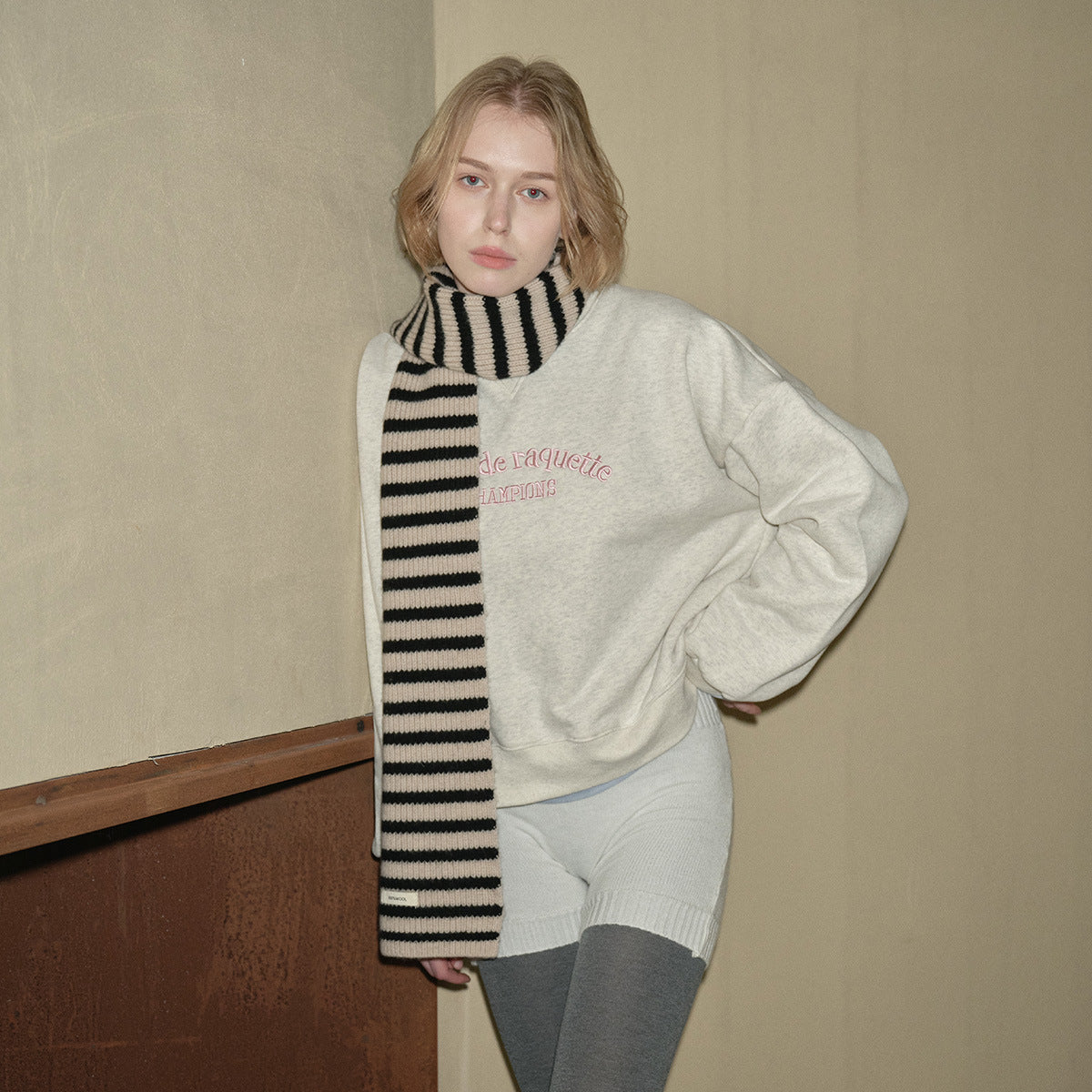 Plain Striped Wool Scarf Soft Warm Winter Neck Wrap