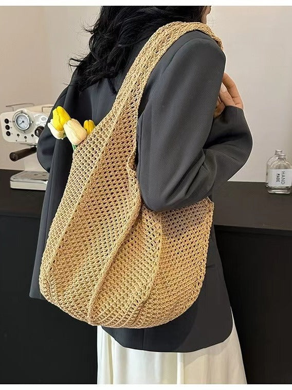 Trendy Woven Tote Bag Casual Chic Handbag