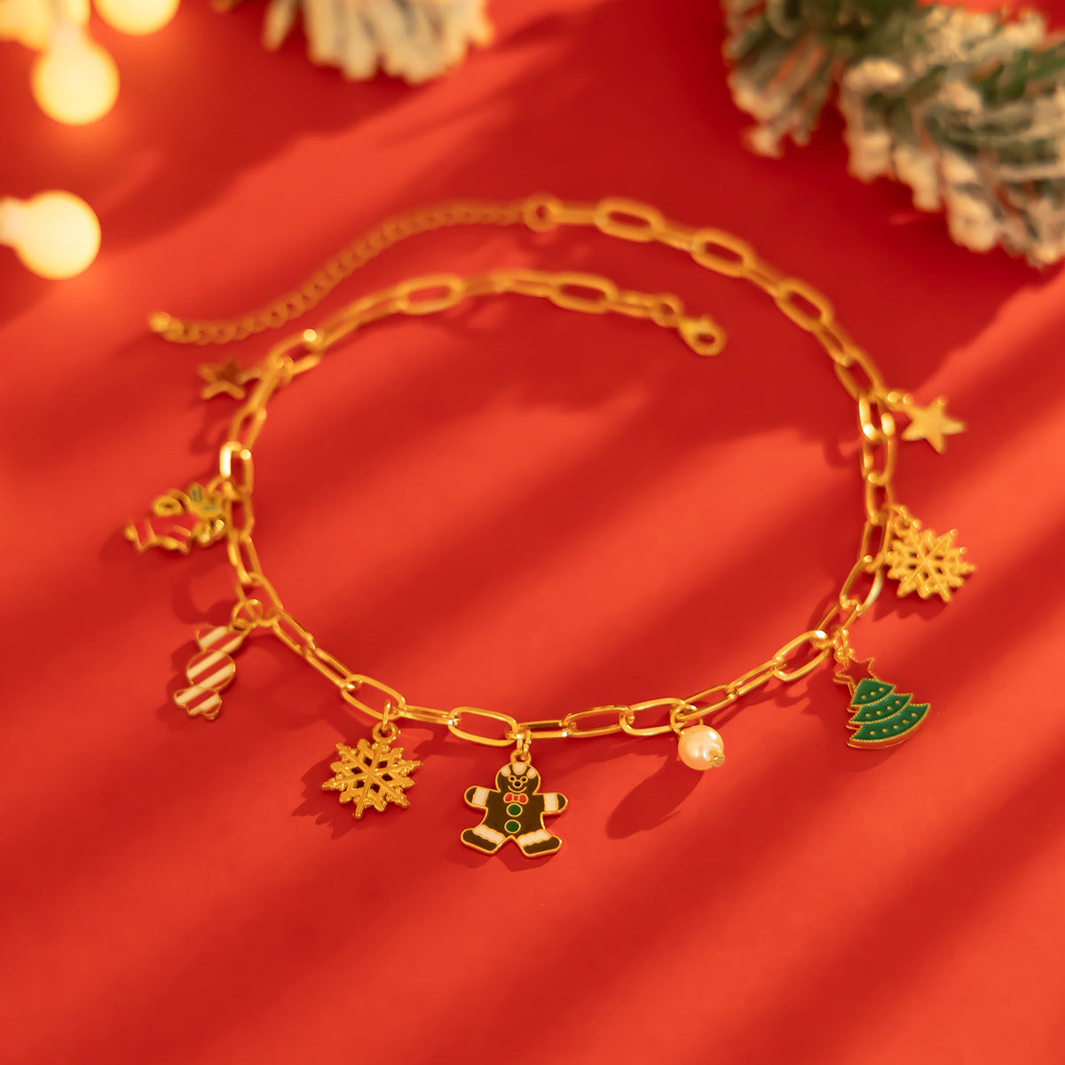 Christmas Tree Bell Necklace Chic Metal Choker Set