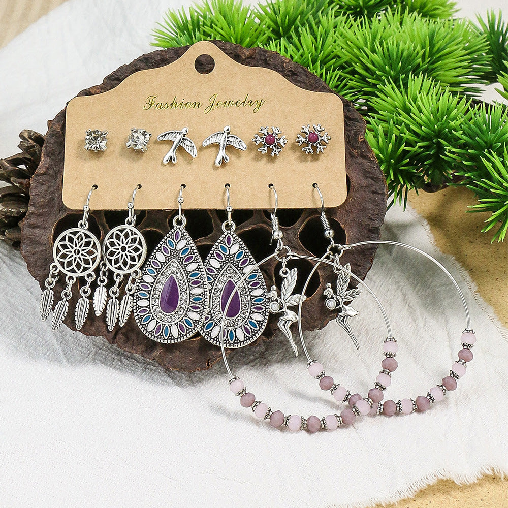 Bohemian Long Leaf Feather Earrings Set