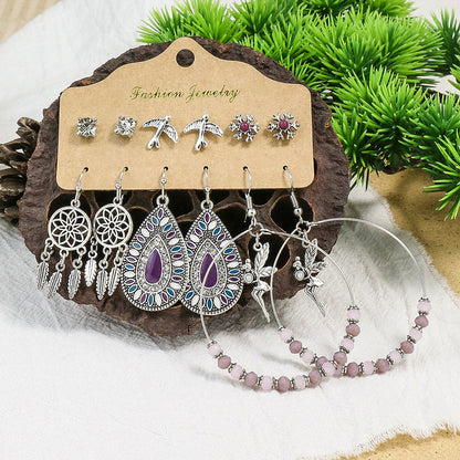 Bohemian Long Leaf Feather Earrings Set