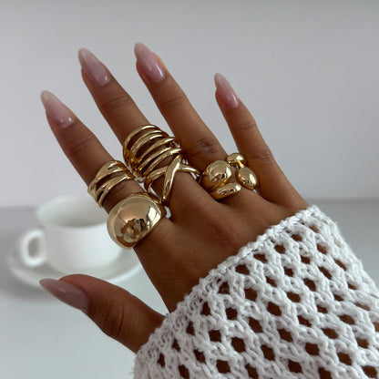 Geometric Metal Cross-Ring Set Trendy Hip-Hop Style