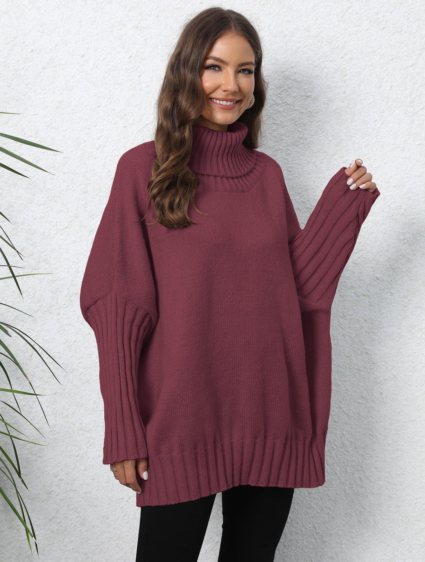 Loose Fit High Neck Knit Sweater In Solid Colors