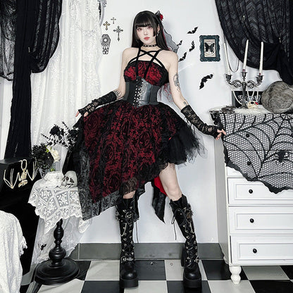 Flocked Star Print Mini Dress Sexy Goth Style
