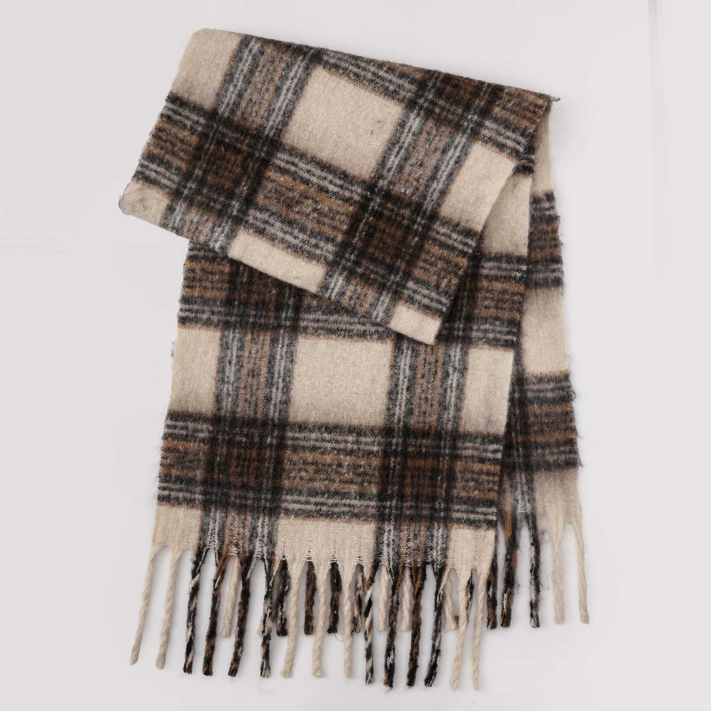 Trendy Plaid Thicken Warm Tassel Knit Scarf