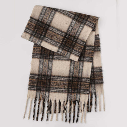 Trendy Plaid Thicken Warm Tassel Knit Scarf
