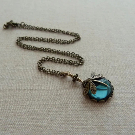 Vintage Dragonfly Green Crystal Lady'S Pendant Necklace Personality Fashion Bohemian Jewelry
