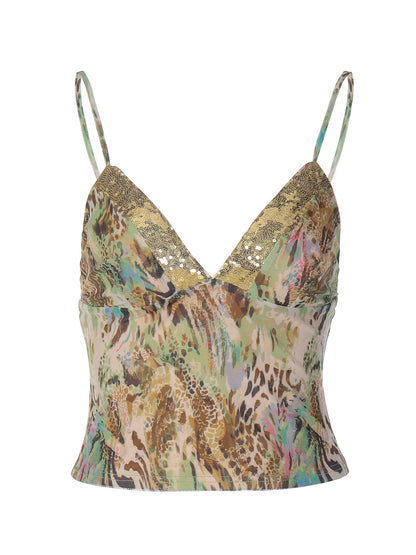 Sexy Lace-Trimmed Deep V Backless Cami Top