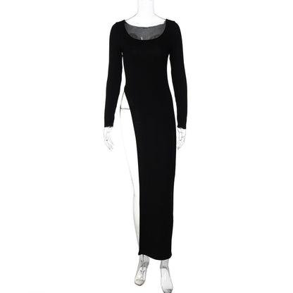 Fashionable U-Neck Bodycon Long Sleeve Dress Black
