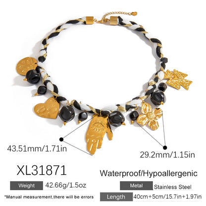 Stainless Steel Twist Flower Palm Pendant Necklace