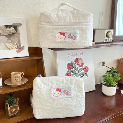 Cute Kawaii Cat Makeup Bag Cotton Storage Tote for Daily Use