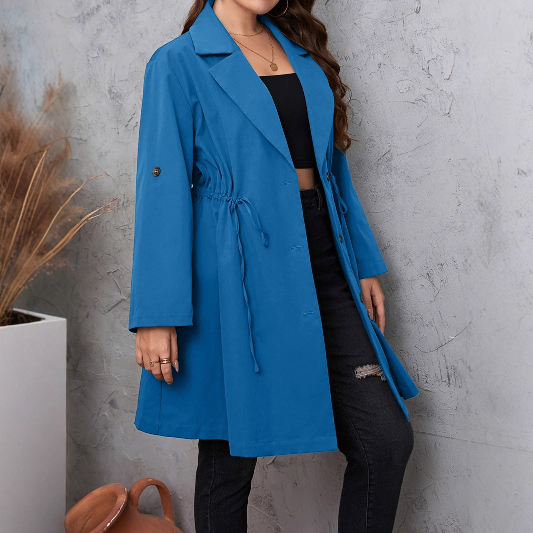 Plus Size Solid Color Longline Blazer with Belt