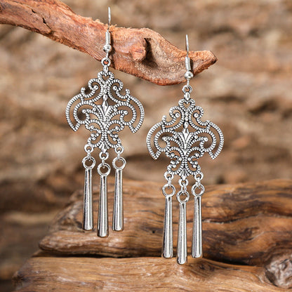 Ethnic Style Silver Earrings with Peacock Floral and Leaf Design