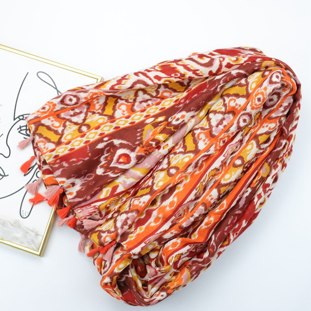 Ethnic Style Print Silk Scarf Satin Simple Ladies Long Scarf Spring And Summer Scarf Shawl